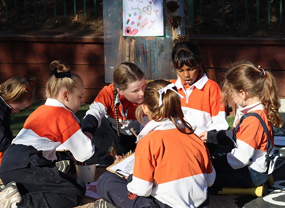 Kindergarten girls sharing and learning together at Fahan School