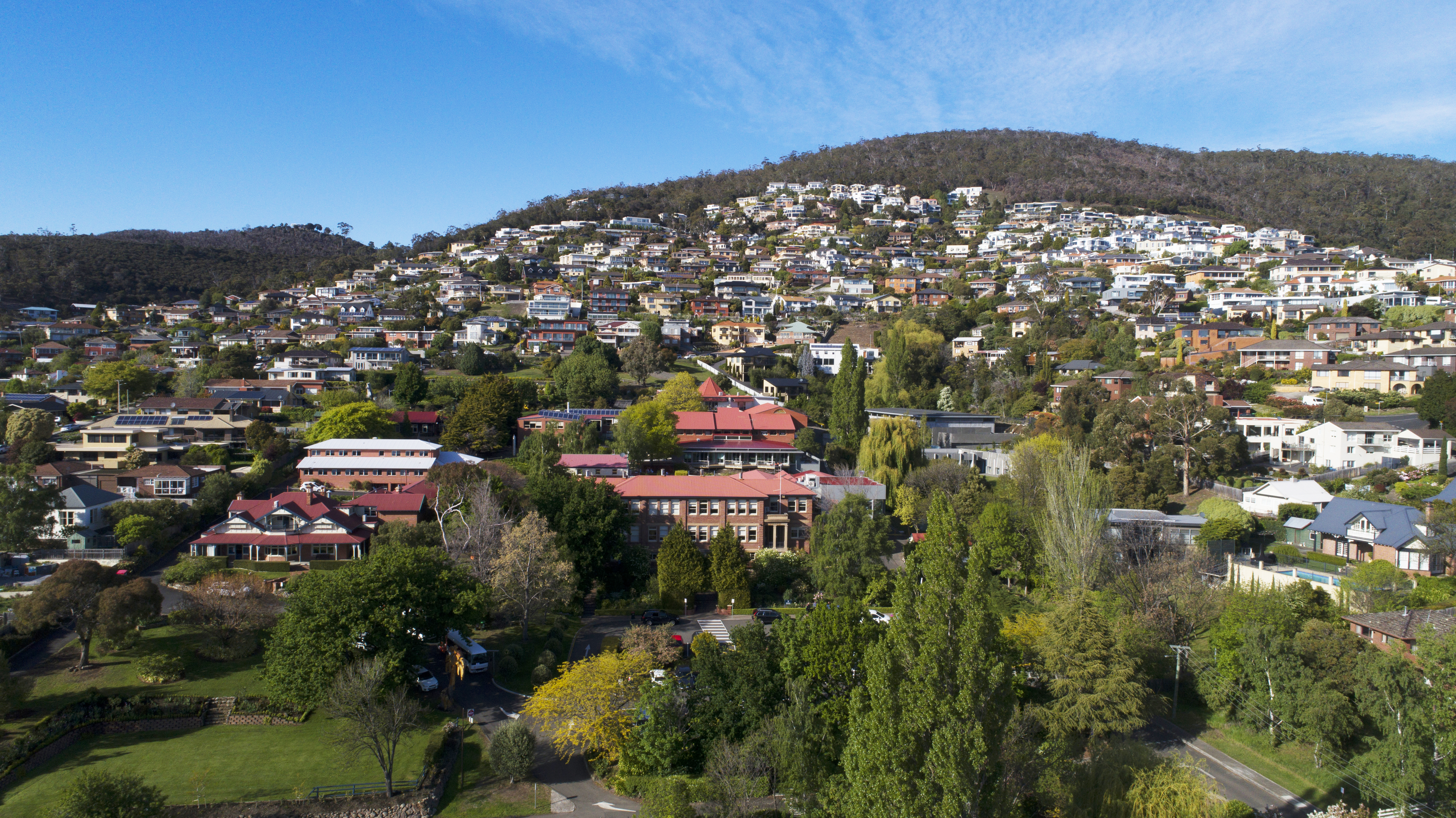 Aerial view of Fahan School campus grounds and gardens