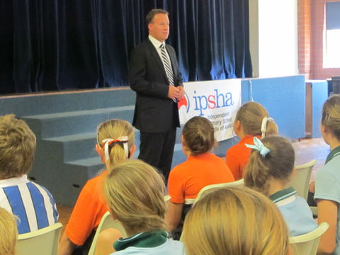 The Hon Will Hodgman speaks to students at the 2012 IPSHA Leadership Day